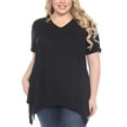 thumbnail image 1 of White Mark Short Sleeve Shirred Front Knit Tunic Top with Pockets, Women's Plus, 1X-3X, 1 of 6