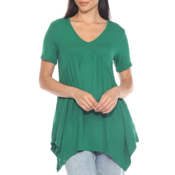 White Mark Short Sleeve Shirred Front Knit Tunic Top with Pockets, Women's, S-XL