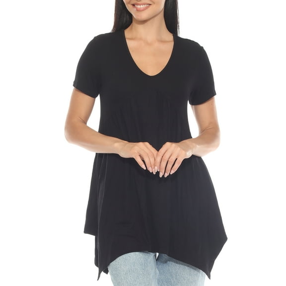 White Mark Short Sleeve Shirred Front Knit Tunic Top with Pockets, Women's, S-XL