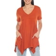 thumbnail image 1 of White Mark Short Sleeve Shirred Front Knit Tunic Top with Pockets, Women's, S-XL, 1 of 6