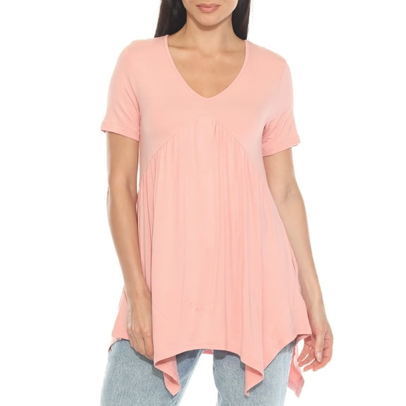 White Mark Short Sleeve Shirred Front Knit Tunic Top with Pockets, Women's, S-XL