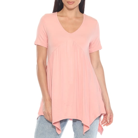 White Mark Short Sleeve Shirred Front Knit Tunic Top with Pockets, Women's, S-XL