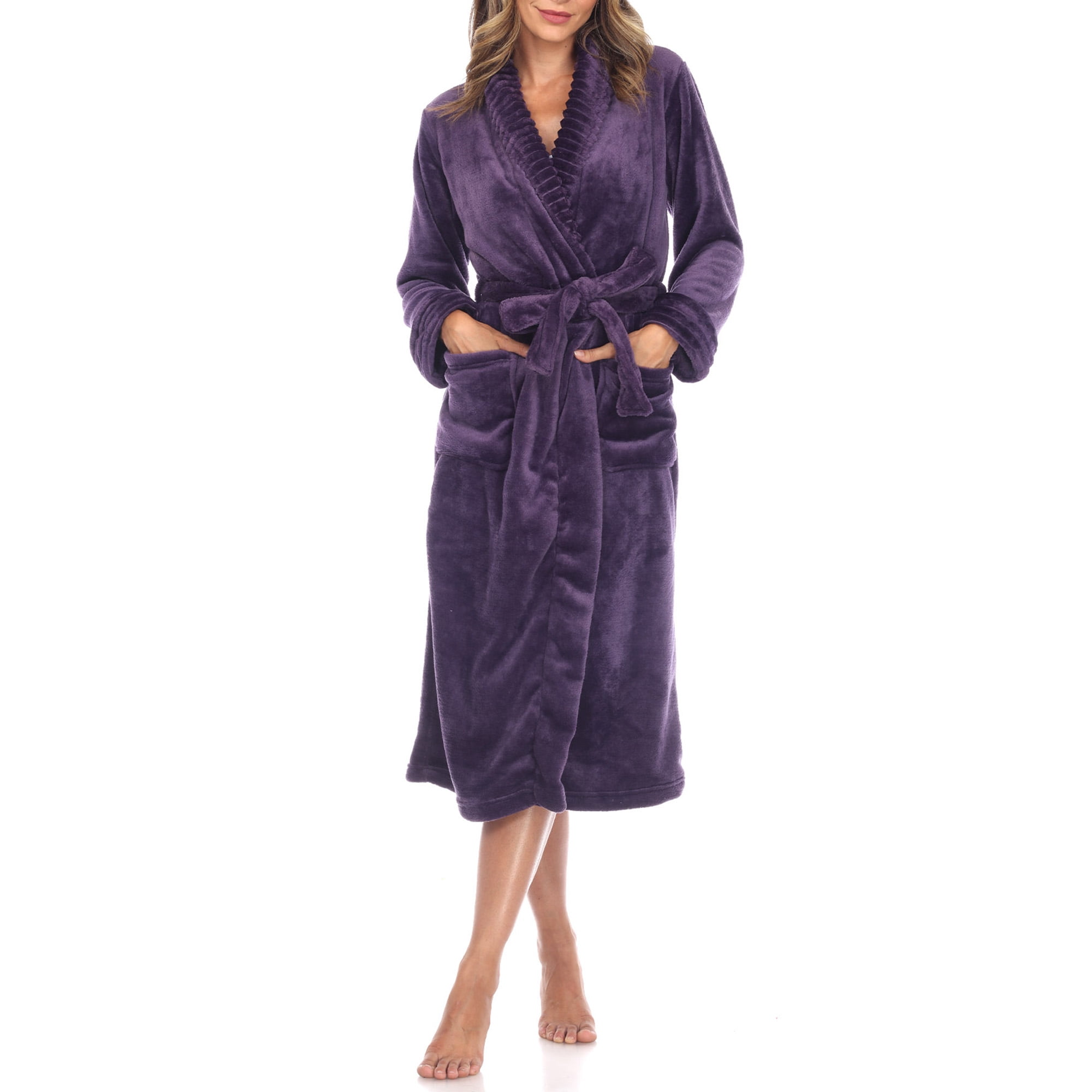 White Mark Soft Long Sleeve Plush Robe (Women's & Women's Plus ...