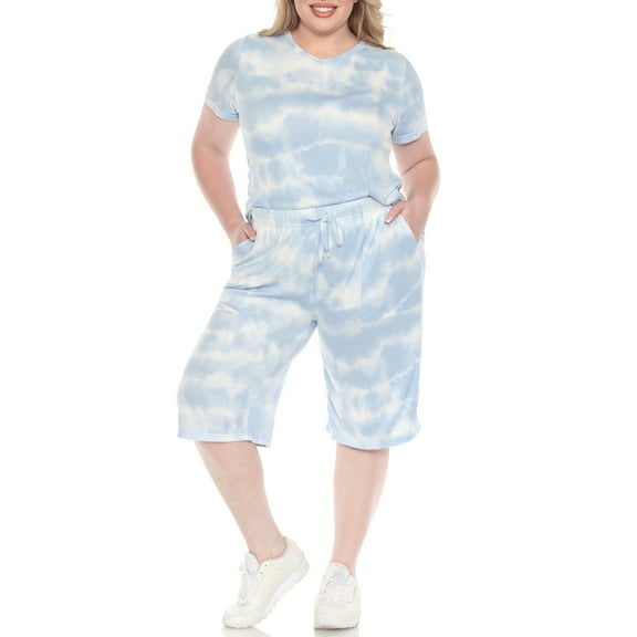 White Mark Soft Pajama Top and Capri Pant Lounge Set, 2-Piece, 1X-3X