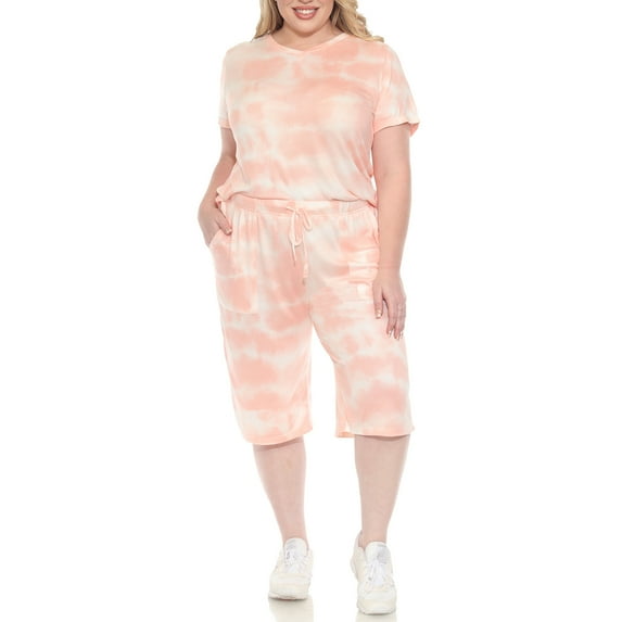 White Mark Soft Pajama Top and Capri Pant Lounge Set, 2-Piece, 1X-3X
