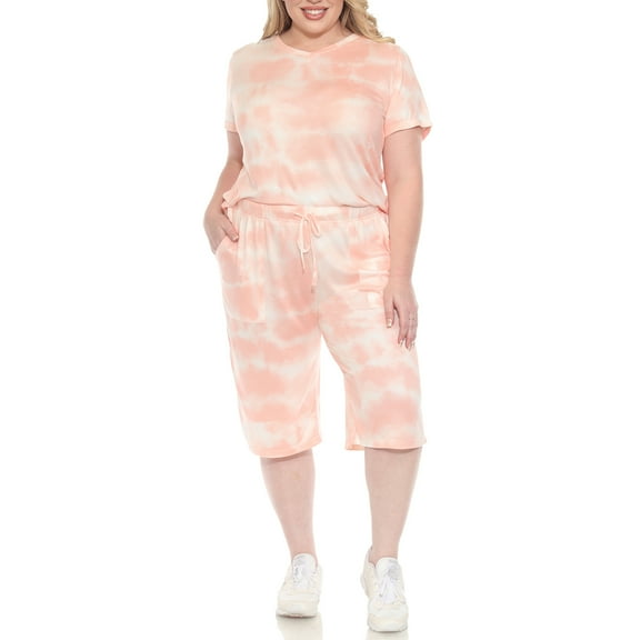 White Mark Soft Pajama Top and Capri Pant Lounge Set, 2-Piece, 1X-3X