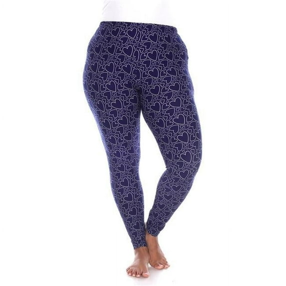 White Mark Super Soft Midi-Rise Printed Leggings - Navy & Beige - Plus Size