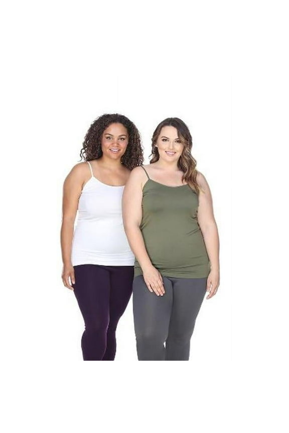 Universal  Womens Plus Size Tank Tops - White & Olive - One Size - Pack of 2