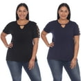 thumbnail image 1 of White Mark Women's 2-Pack Plus Size Black Keyhole Neck Top, 1 of 2