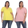 thumbnail image 1 of White Mark Women's 2-Pack Plus Size Yellow Keyhole Neck Top, 1 of 2