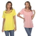 thumbnail image 1 of White Mark Women's 2 Pack Yellow Crisscross Short Sleeve Top, 1 of 2