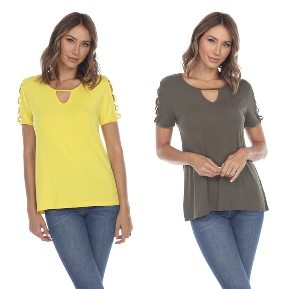 White Mark Women's 2-Pack Yellow Keyhole Neck Top