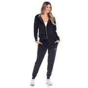 White Mark Women's 2 Piece Rhinestone Velour Tracksuit Set