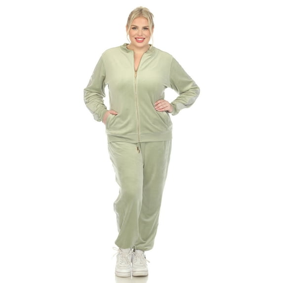 White Mark Women's 2-Piece Velour Long Sleeve Tracksuit Set with Faux Leather Stripe