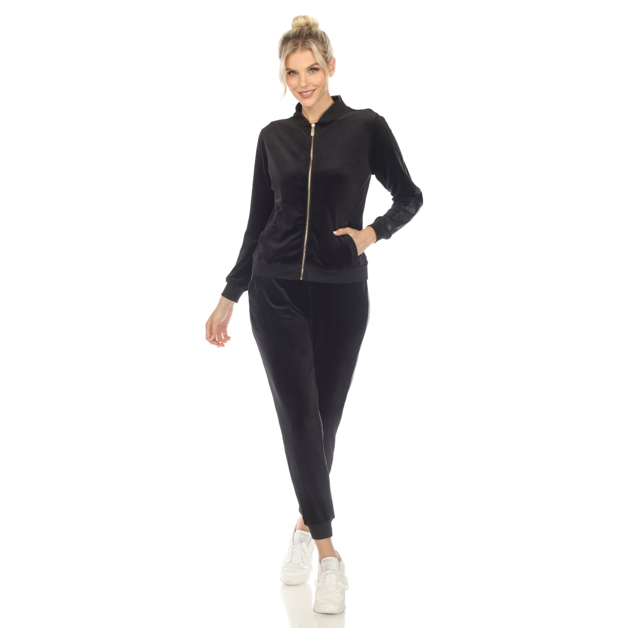 White Mark Women's 2-Piece Velour Long Sleeve Tracksuit Set with