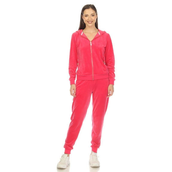 White Mark Women's 2 Piece Velour Tracksuit Set