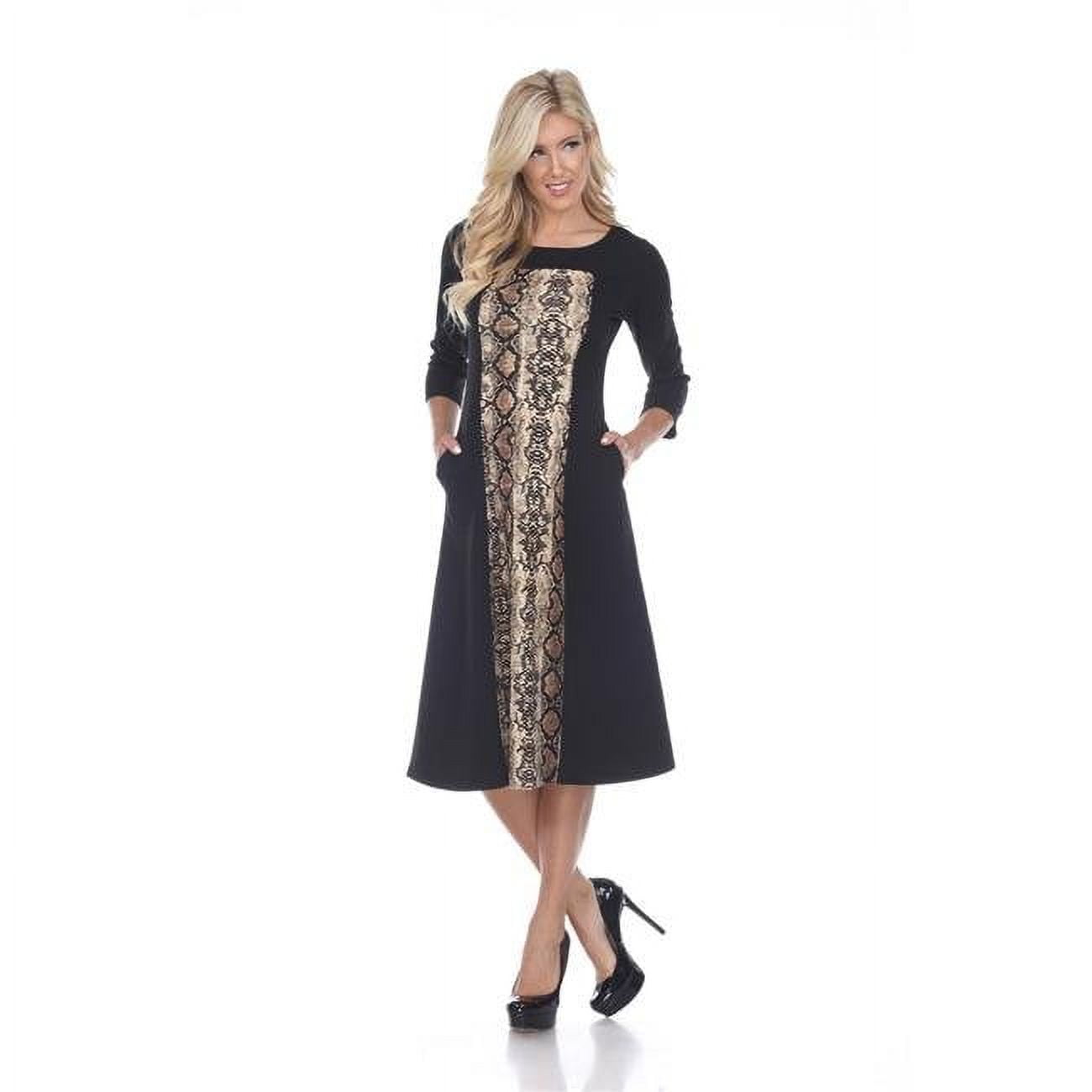 White Mark Women's 3/4 Sleeve Constance Midi Dress