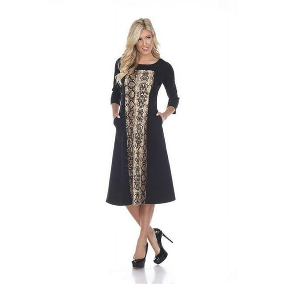 White Mark Women's 3/4 Sleeve Constance Midi Dress