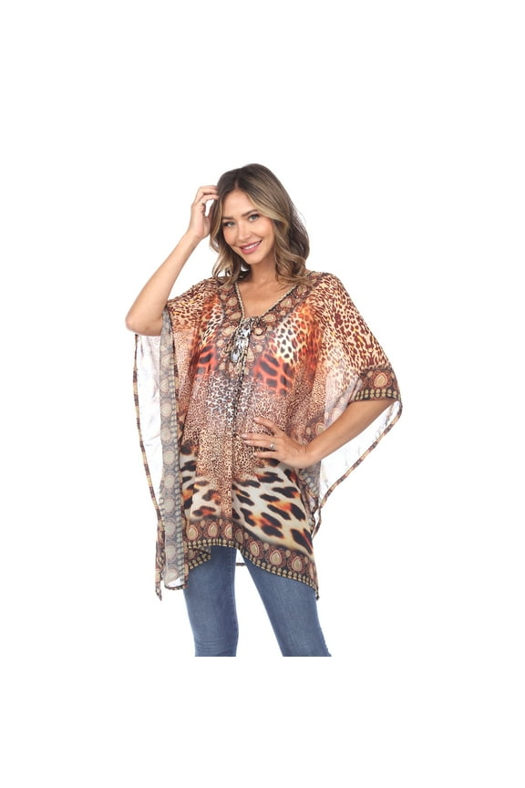 Women's 3/4 Sleeve Sheer Caftan Cover-up