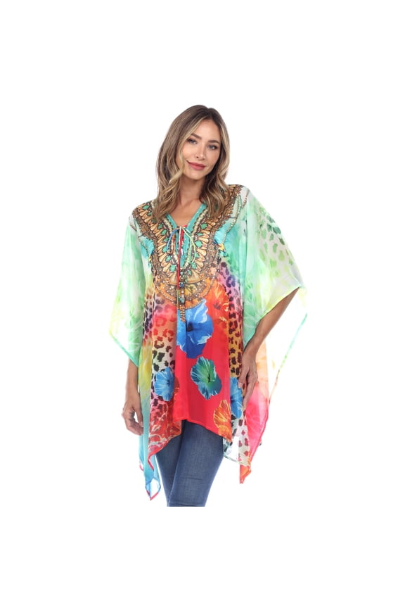 Women's 3/4 Sleeve Sheer Caftan Cover-up