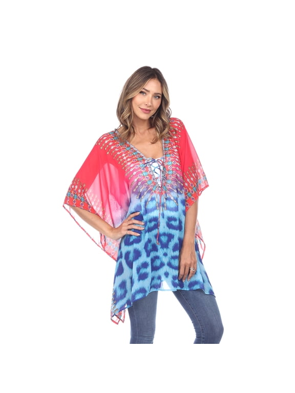 Womens Animal Print Caftan with Tie-up Neckline