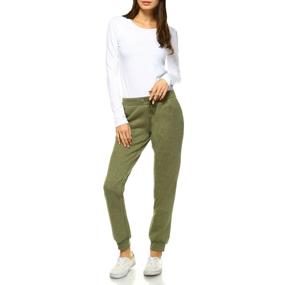 White Mark Women's Athleisure Fleece Jogger Pants
