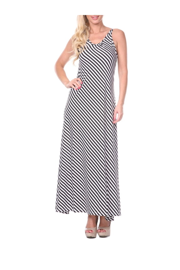 Women's Backless Striped Scoop Neck Maxi Dress