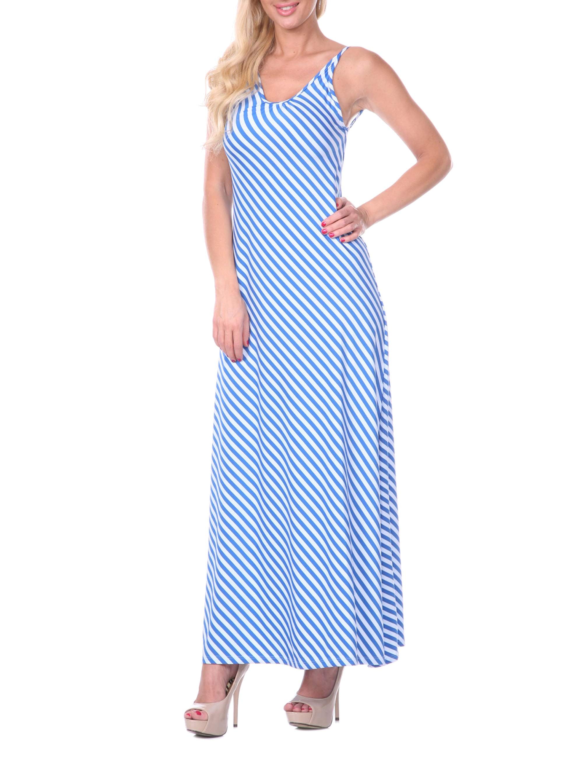 White Mark Women's Backless Striped Maxi Dress, Blue