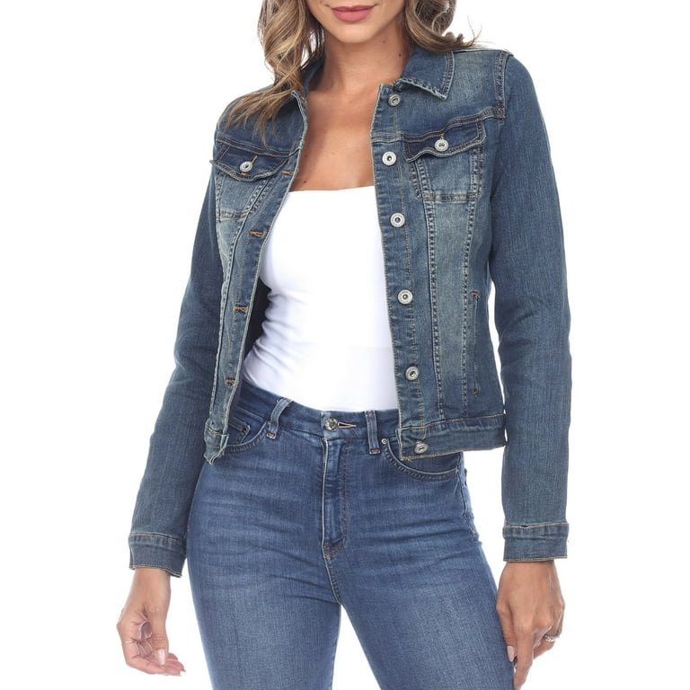 White Mark Women s Classic Denim Jacket Blue Denim M