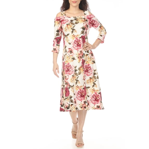 White Mark Women's Cold Shoulder 3/4 Sleeve Dress