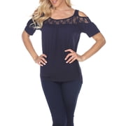 White Mark Women's Cold Shoulder Lace Neck Top