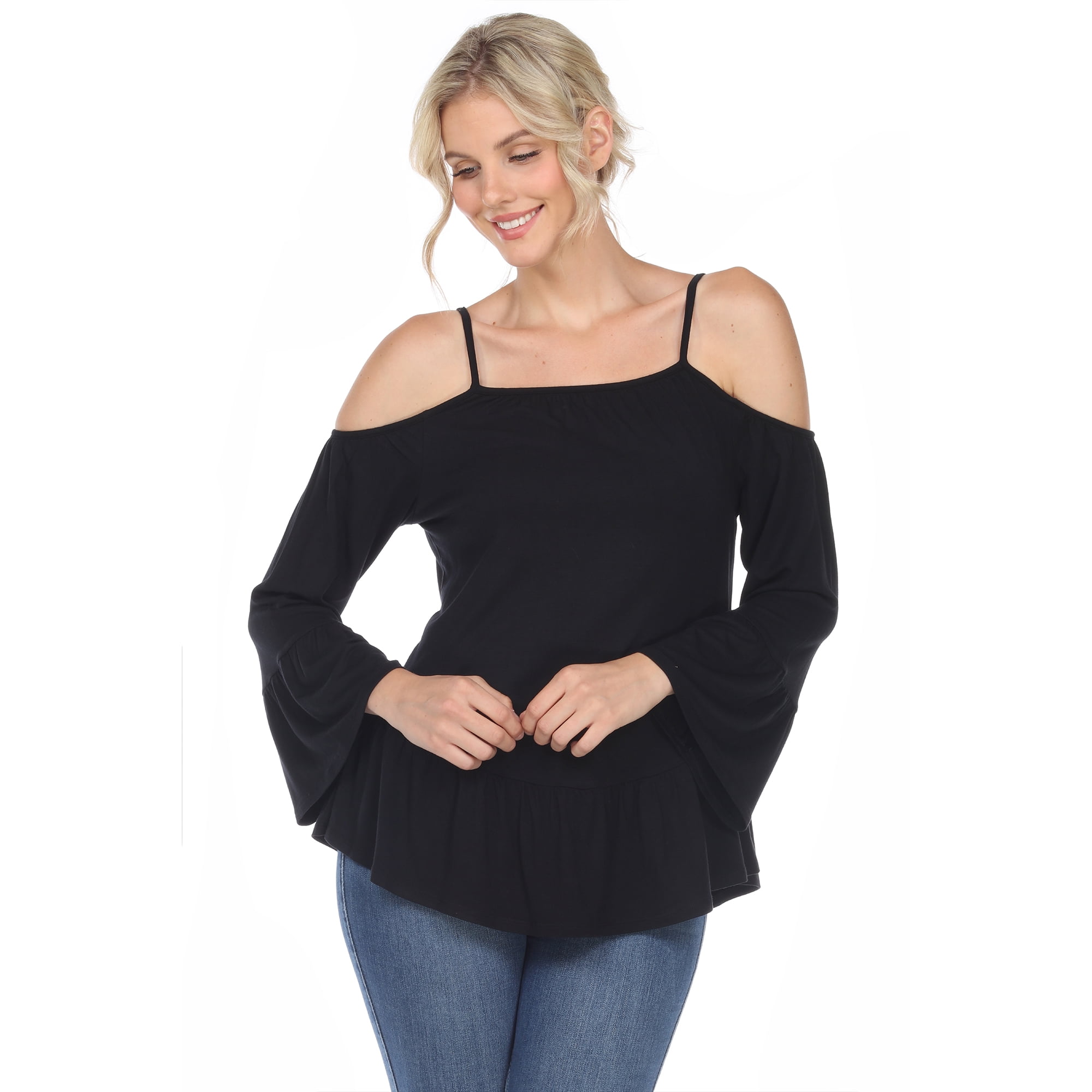 White Mark Women s Cold Shoulder Ruffle Sleeve Top Walmart