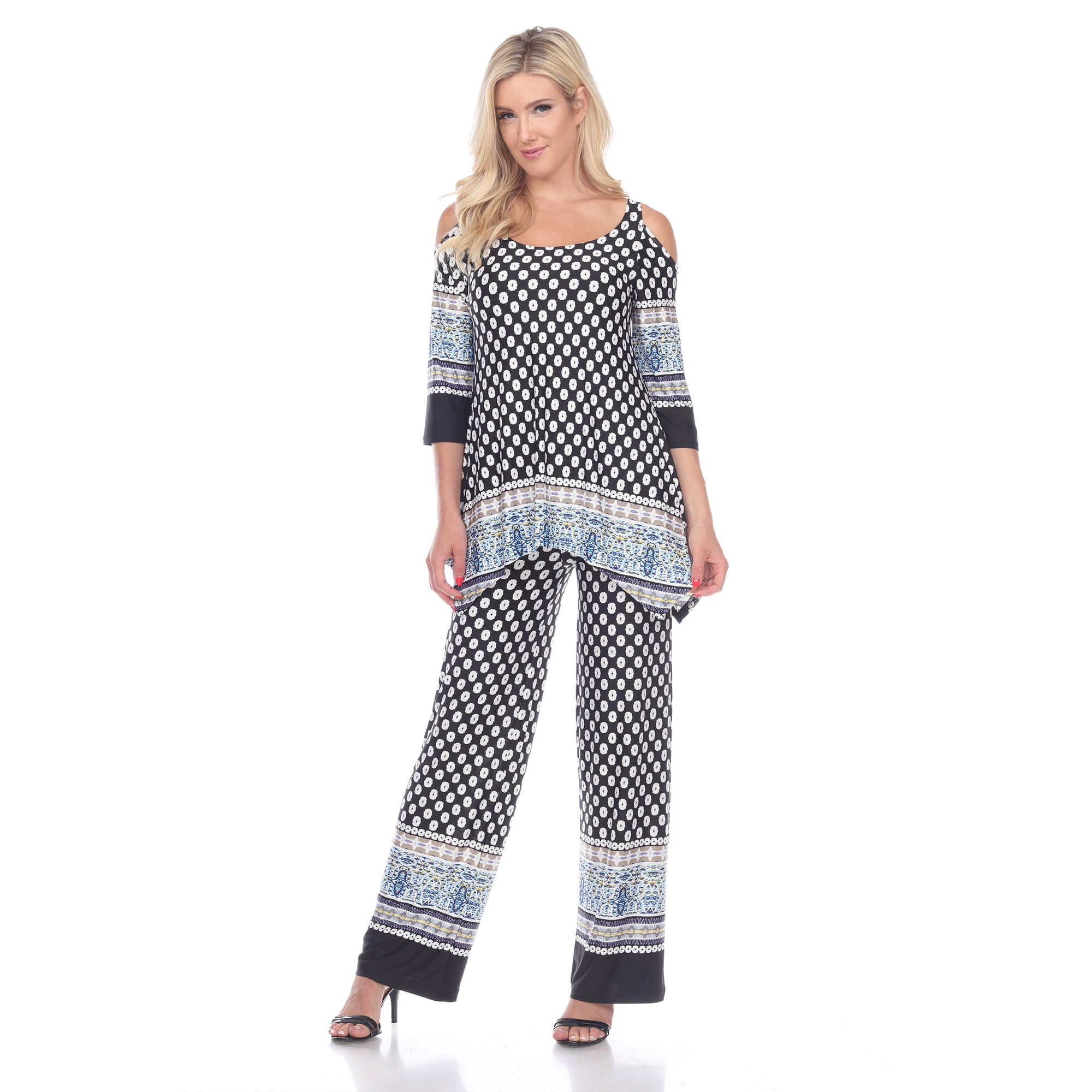 White Mark Women's Cold Shoulder Tunic and Palazzo Pant Set