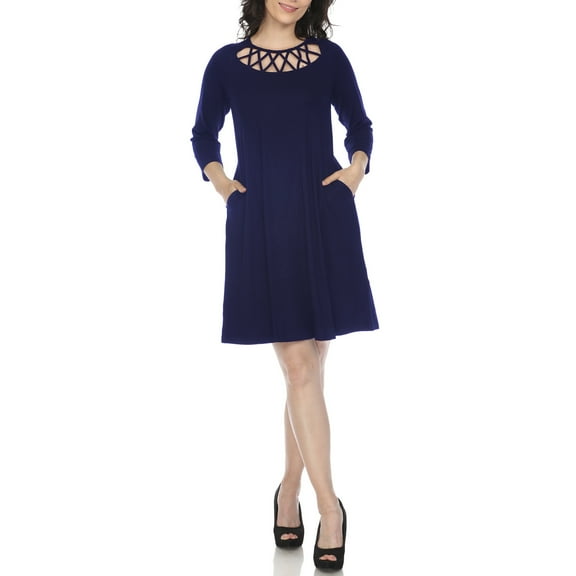 White Mark Women's Crisscross Neckline Relaxed Dress, Sizes S-XL