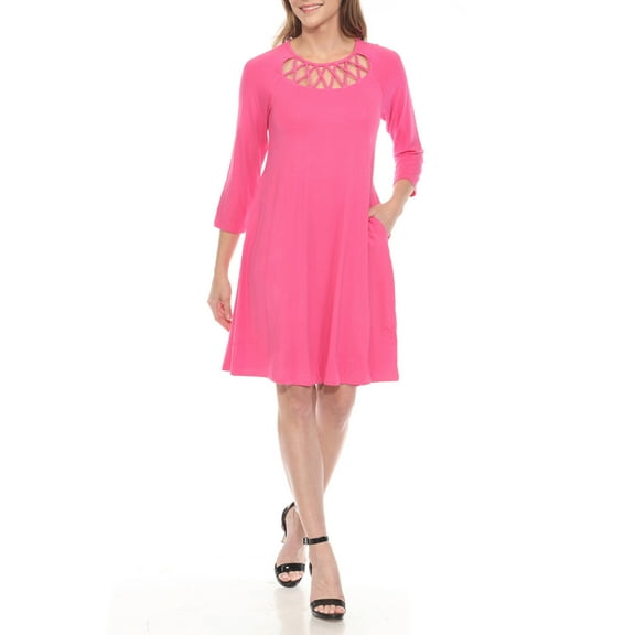White Mark Women's Crisscross Neckline Relaxed Dress, Sizes S-XL