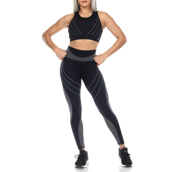 White Mark Women's Cut Out Back Mesh Sports Bra & Leggings Set