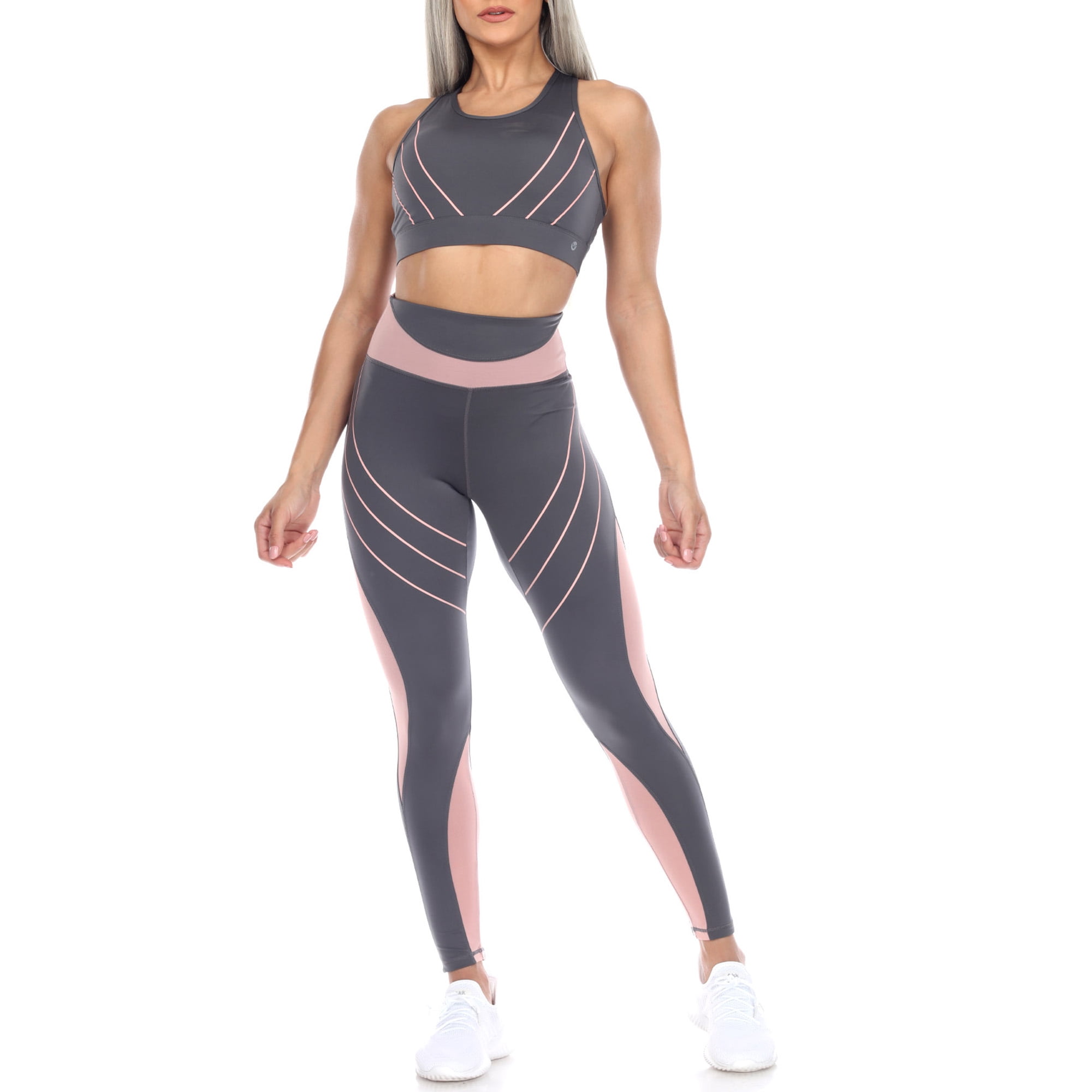 White Mark Women's Cut Out Back Mesh Sports Bra & Leggings Set