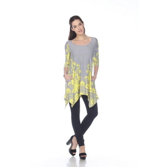 White Mark Women's Damask Print 3/4 Sleeve Tunic Top