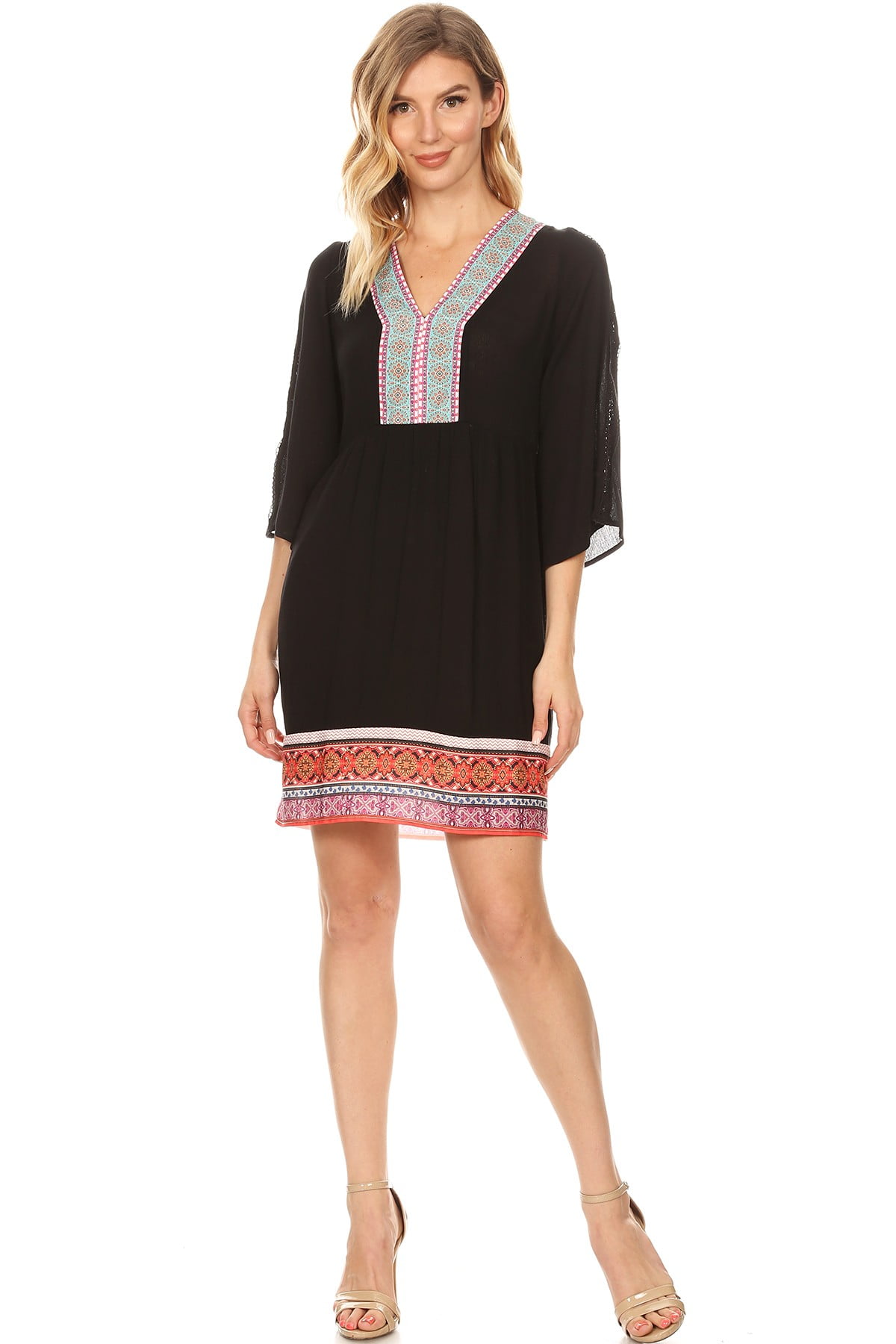 White Mark Women's Embroidered Tunic Dress