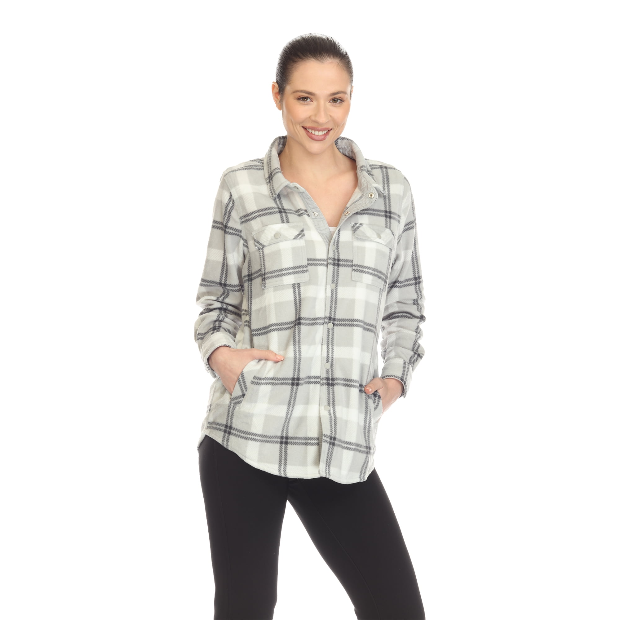 White Mark Women s Fleece Button Down Plaid Boyfriend Shirt Walmart