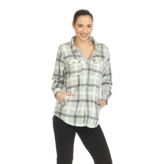 White Mark Women's Fleece Plaid Button-Down Shirt Casual All-Season 100% Polyester