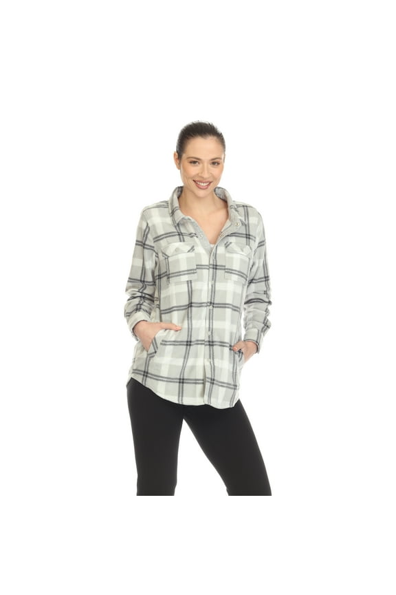 Women's Fleece Plaid Button-Down Shirt Casual All-Season 100% Polyester