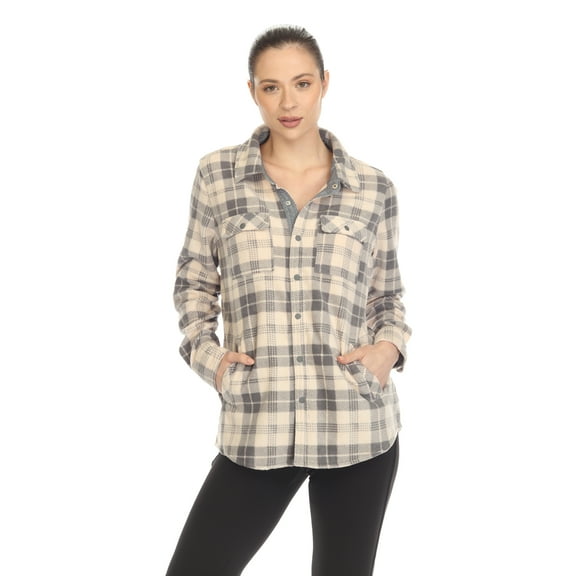 White Mark Women's Fleece Plaid Button-Down Shirt Casual All-Season 100% Polyester