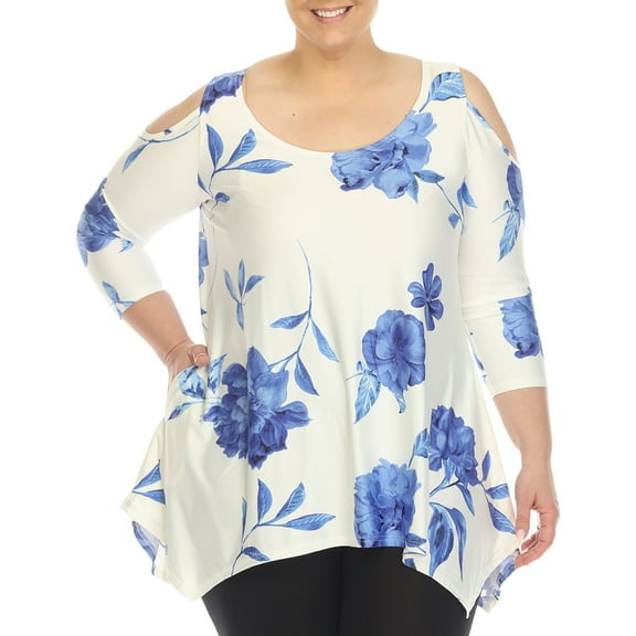 White Mark Fashion Casual Scoop Neck Floral Blouse & Top, Women's & Women's Plus