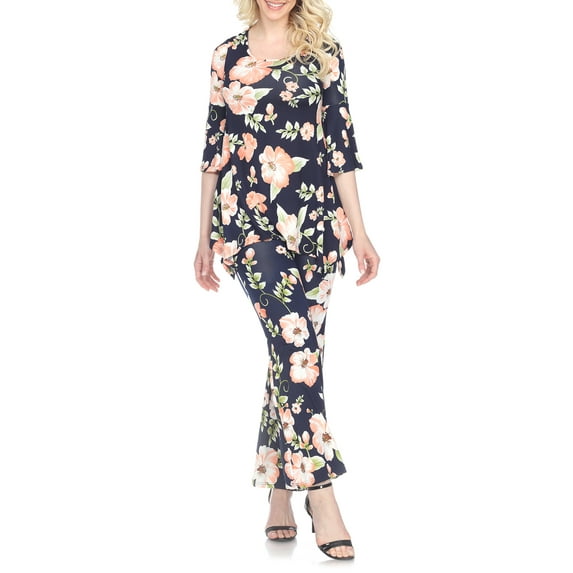 White Mark Women's Floral Bell Sleeve Tunic and Palazzo Pant Set