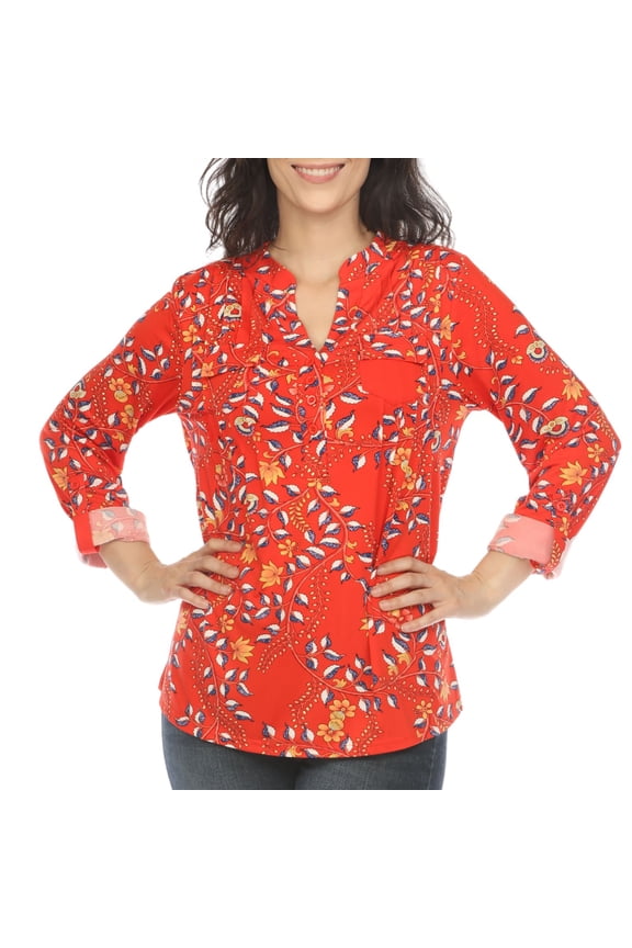 Women's Floral Button Front Tunic Top