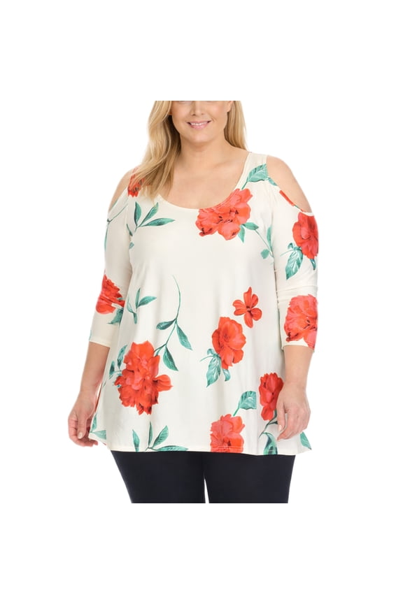 Women's Floral Cold Shoulder Knit Tunic Top