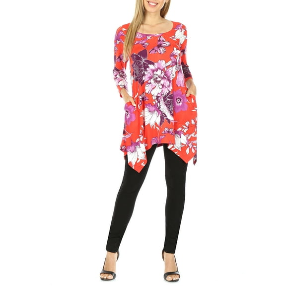 White Mark Women's Floral Scoop Neck Tunic Top
