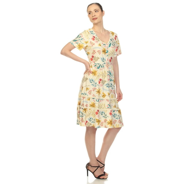 White Mark Women's Floral Short Sleeve Knee Length Tiered Dress White Mark Women's Floral Short Sleeve Knee Length Tiered Dress