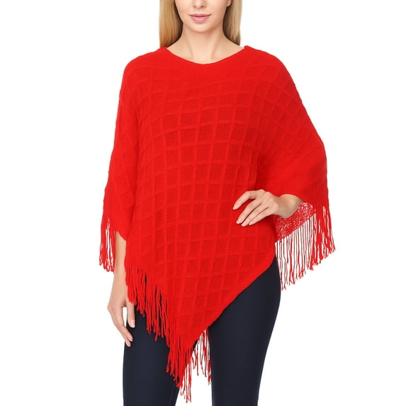 White Mark Women's Fringe Knit Poncho, One Size